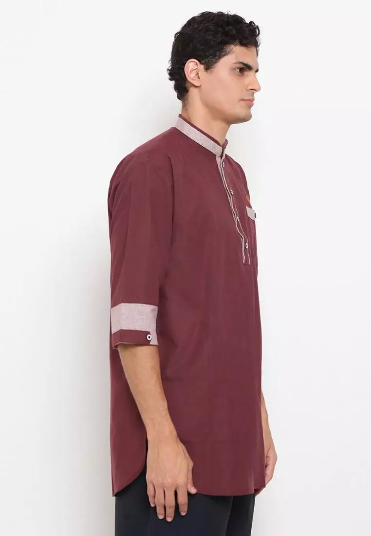 Zayidan Baju Koko Gamis Muslim Pria Nazran - Maroon
