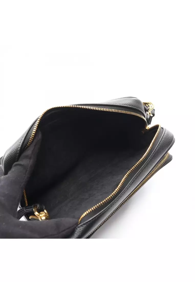 Pre-Loved Christian Dior Karo Double Pouch Shoulder bag leather black