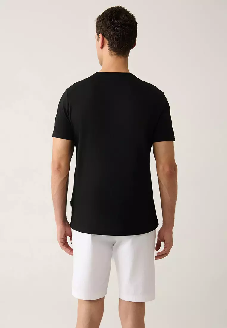 Men's Black 100% Cotton Breathable Crew Neck T-Shirt E001000