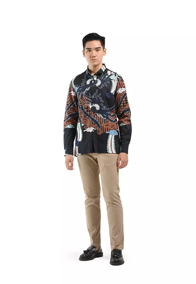 MANZONE Kemeja Batik Pria Lengan Panjang MZB-ATMOJO - BLACK
