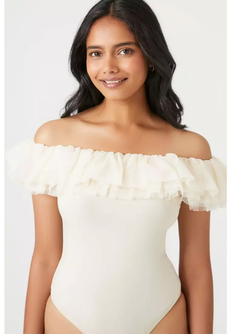 Broderie Anglaise Frill Off Shoulder Bodysuit
