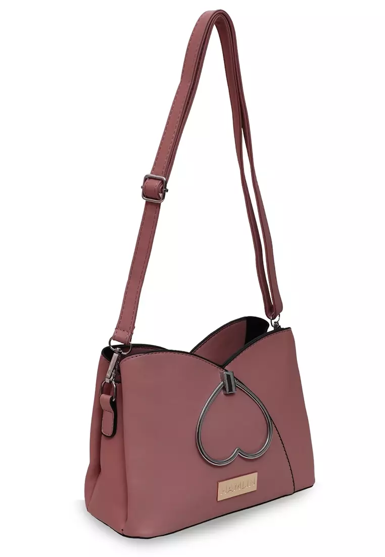 Eilaria Tas Selempang Wanita Love Design Sling Bag Large Compartment Material Leather ORIGINAL - Pink