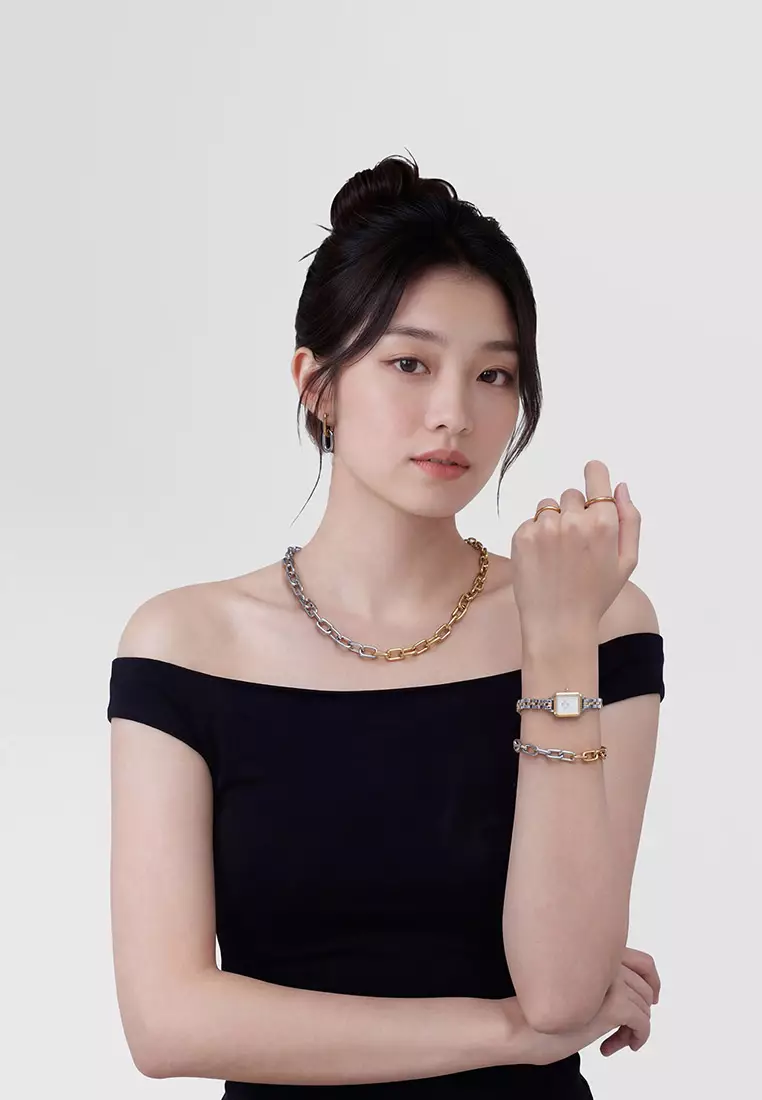 Contrast Link Bracelet Two Tone Gold - Unisex Bracelet for women and men stainless steel Bracelet DW Official Authentic Original gelang tangan perempuan lelaki DW