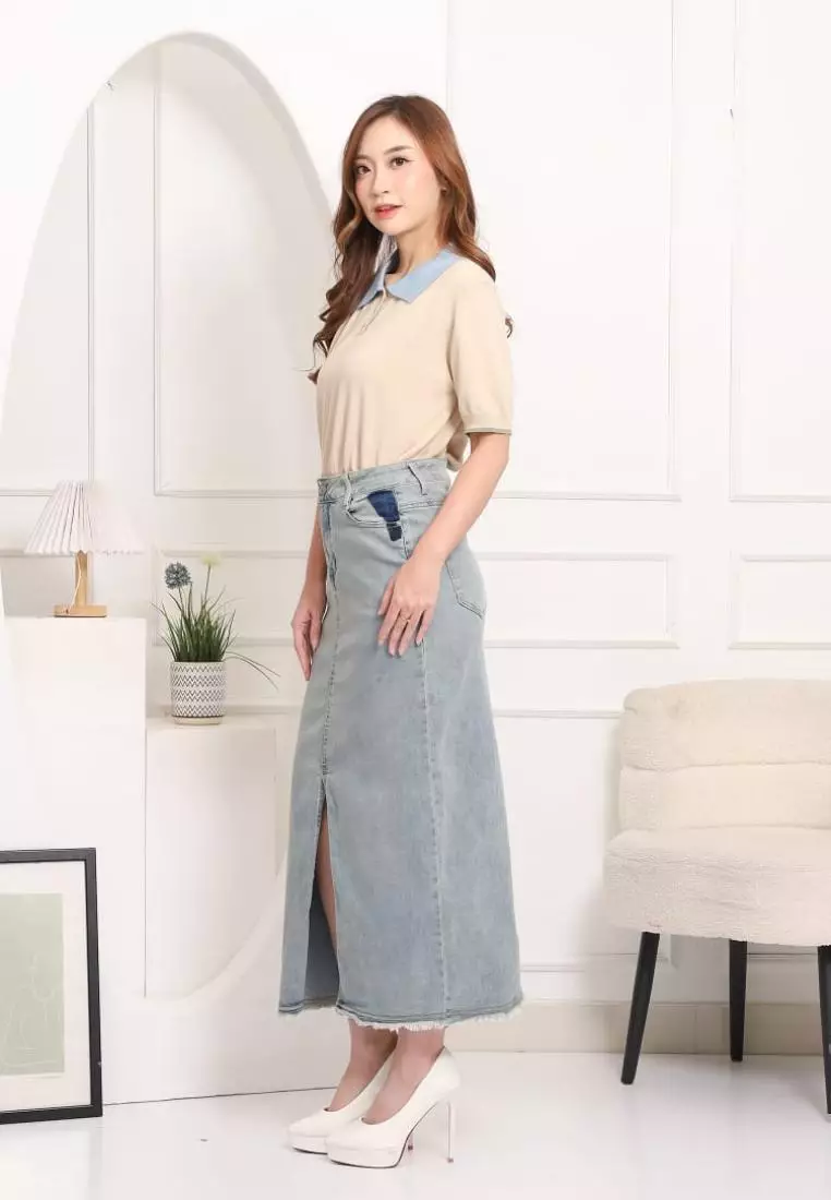 Aurea Slit Skirt in Light Blue
