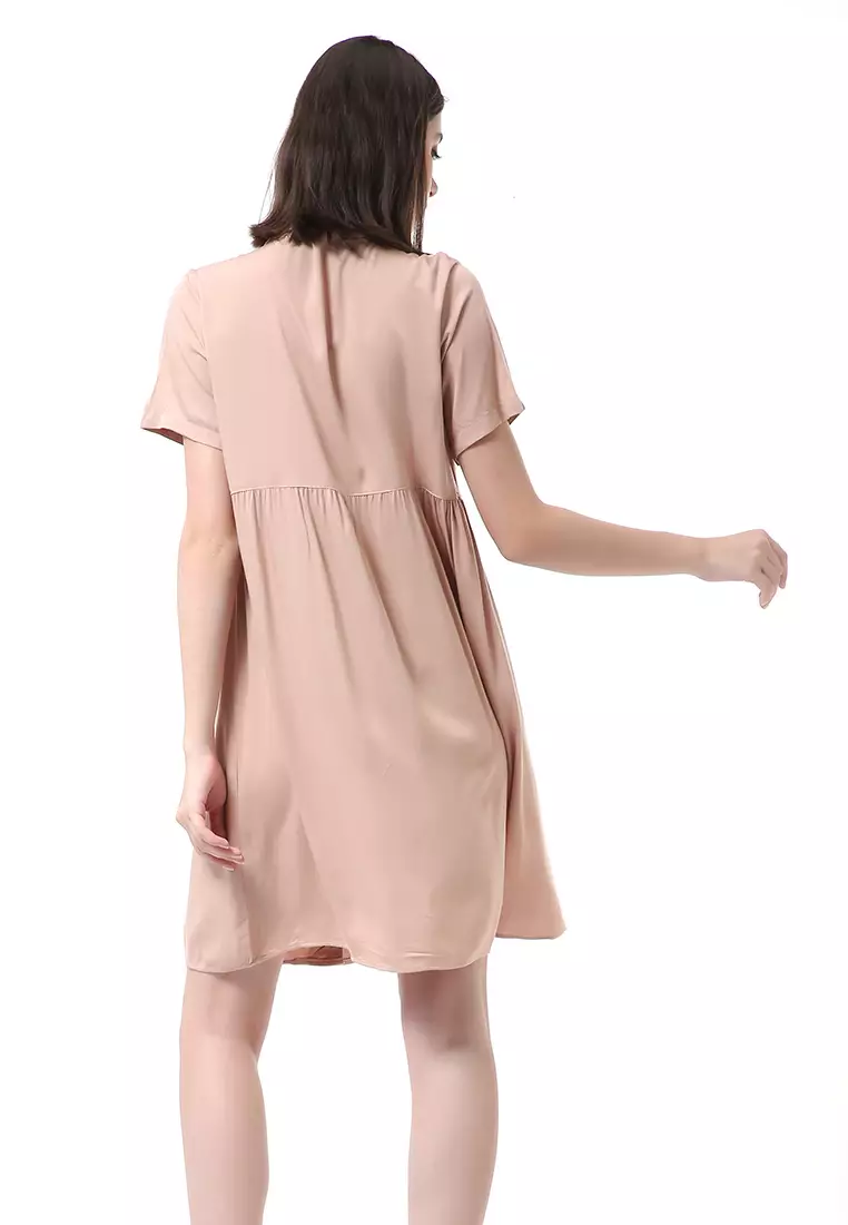 Rachel Dress Wanita Lengan Pendek Full Kancing Stylish Material Cotton ORIGINAL - Choco Pink