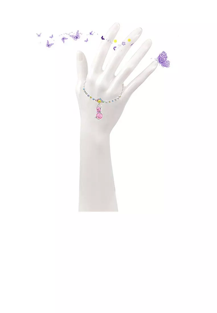 Dazzling Flower Bracelet with Cat Charm and Multi Color Austrian Element Crystals