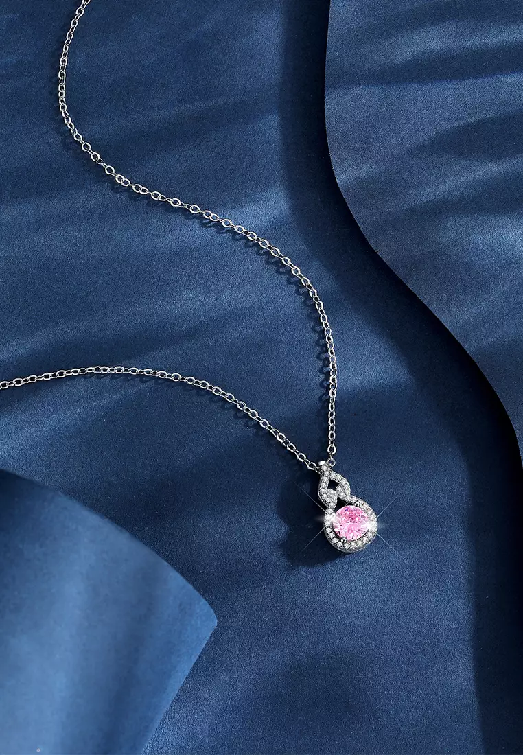 Kalung Wantia Berlian Korea Perhiasan Cewek Zirconia Original Dilapisi Platinum Necklaces pink