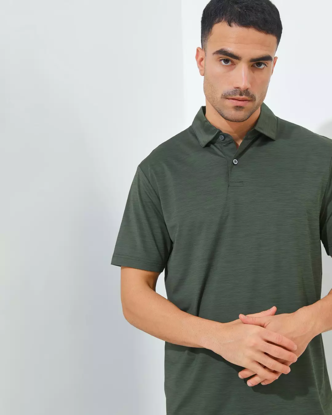 Jack Nicklaus Fourseasons Premium Tonal Two Color Solid Polo Olive Shadow Colour Olive Shadow - Fitting Regular