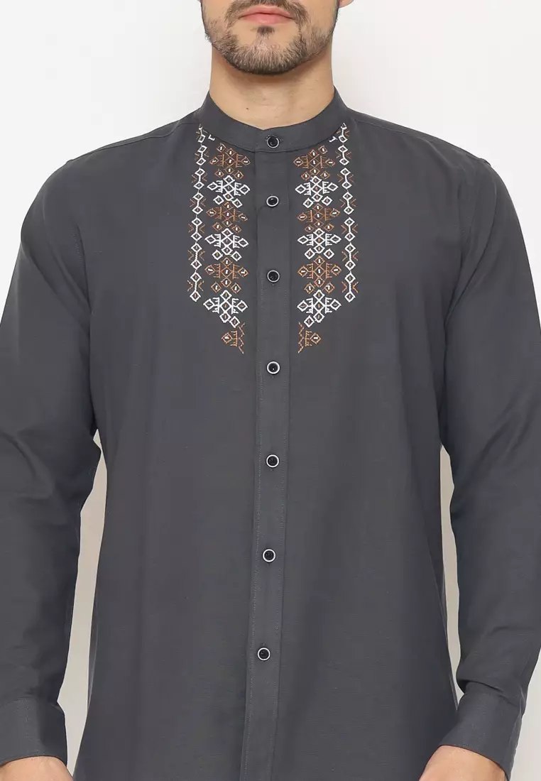 MAGINOT ALVAN CHARCOAL BORDIR Koko Slim Fit Lengan Panjang