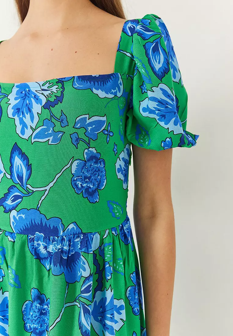 Women's Watermelon Sleeve Square Neck Patterned Tericotone Dress 60261412