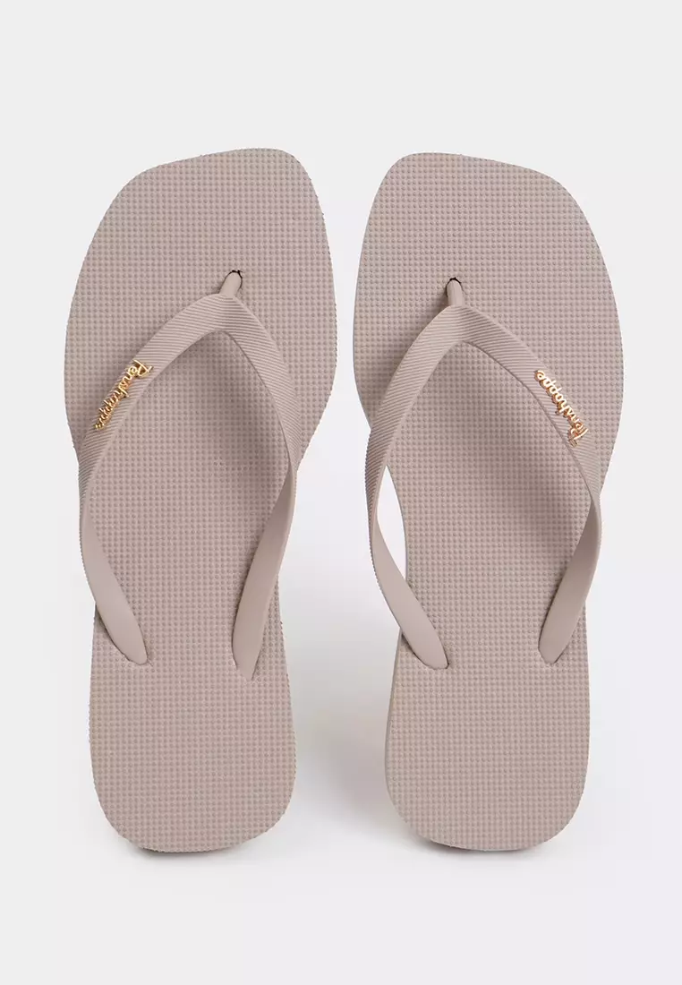 Women's Square Flip Flops with Metal Branding