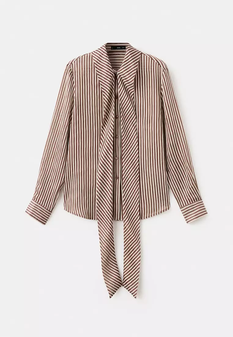 Striped Blouse With Bow Tie Neck