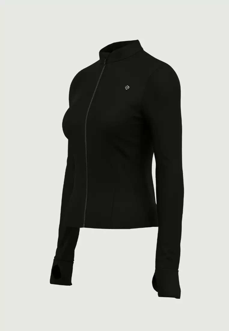 Meshed Elegance 全黑修身拉鍊外套