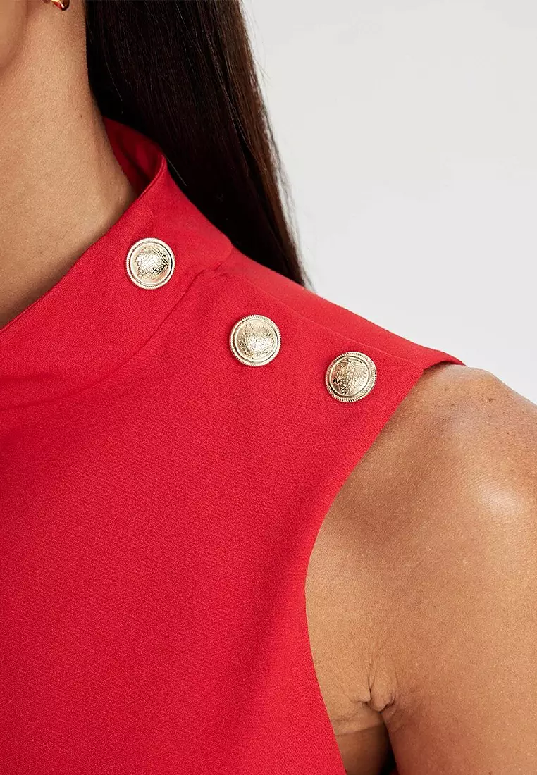 Decorative Button Detail Mini Dress