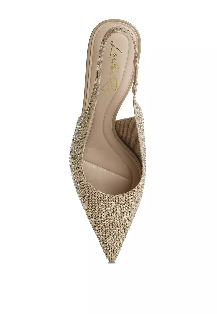 Flyknit Rhinestone Slingback Sandals in Beige