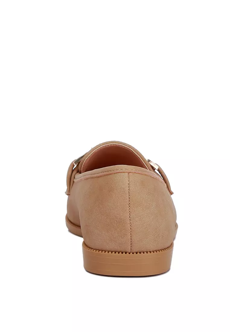 Horsebit Detail Flat Loafers in Beige