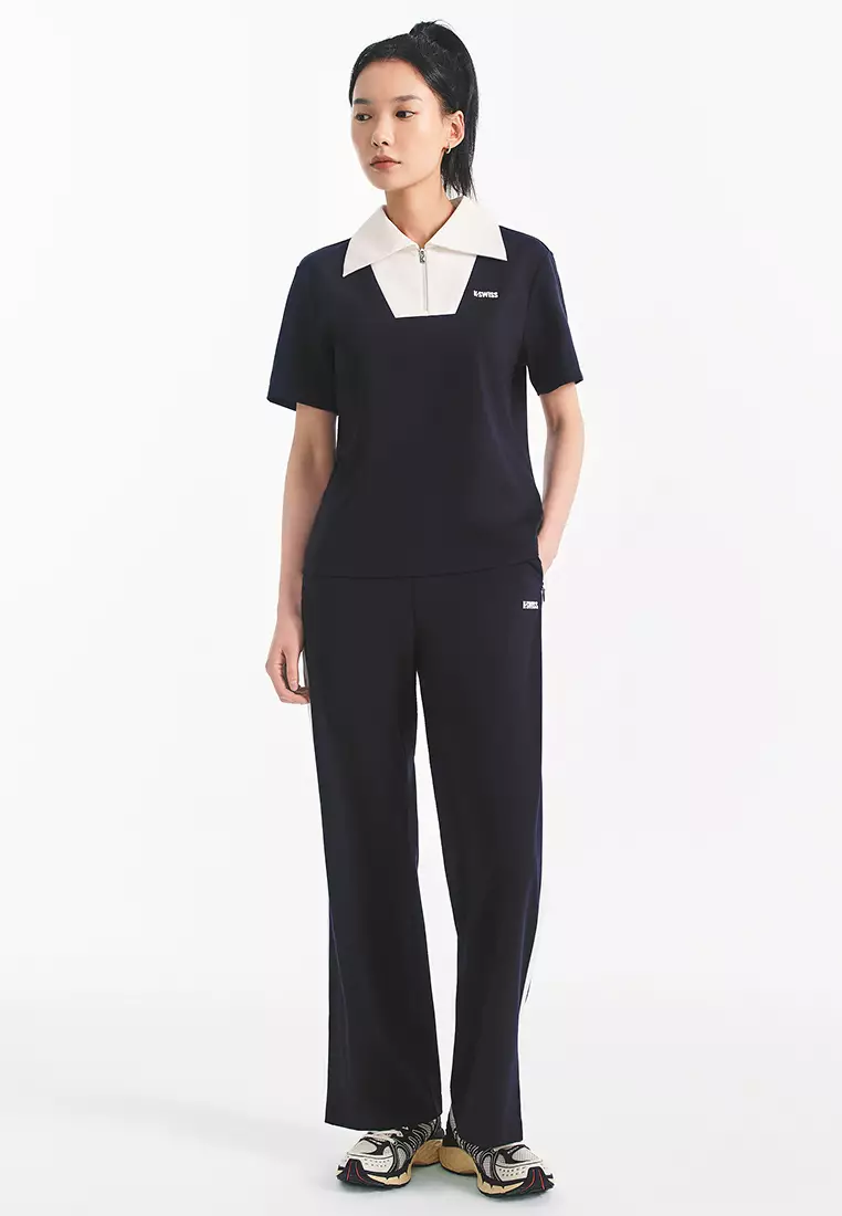 女裝 K-SWISS LOGO 半拉鏈拼色寬鬆 POLO 裇