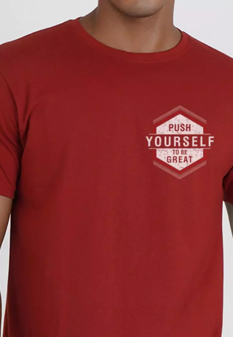 Push Yourself Maroon Cotton Short Sleeve Crew Neck Relaxed Tee
