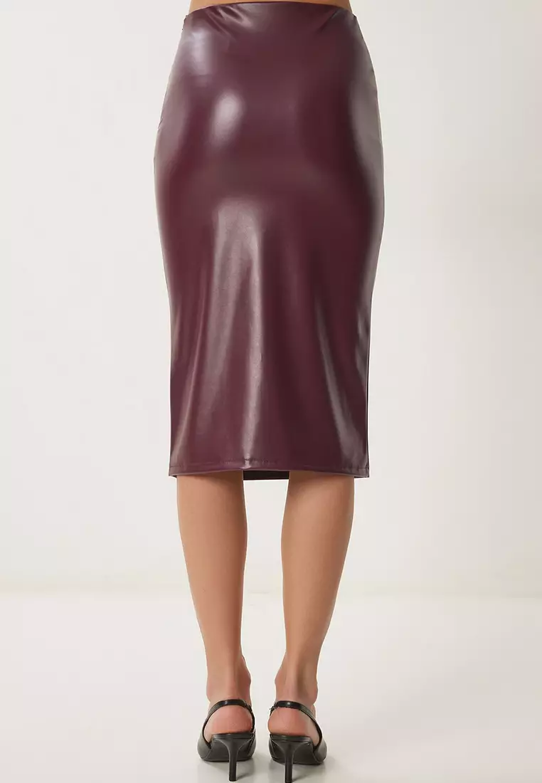 Slit Faux Leather Pencil Skirt