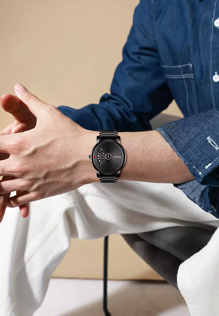 jam tangan pria Bisnis Tali stainless steel Display Kuarsa pria dengan gelang