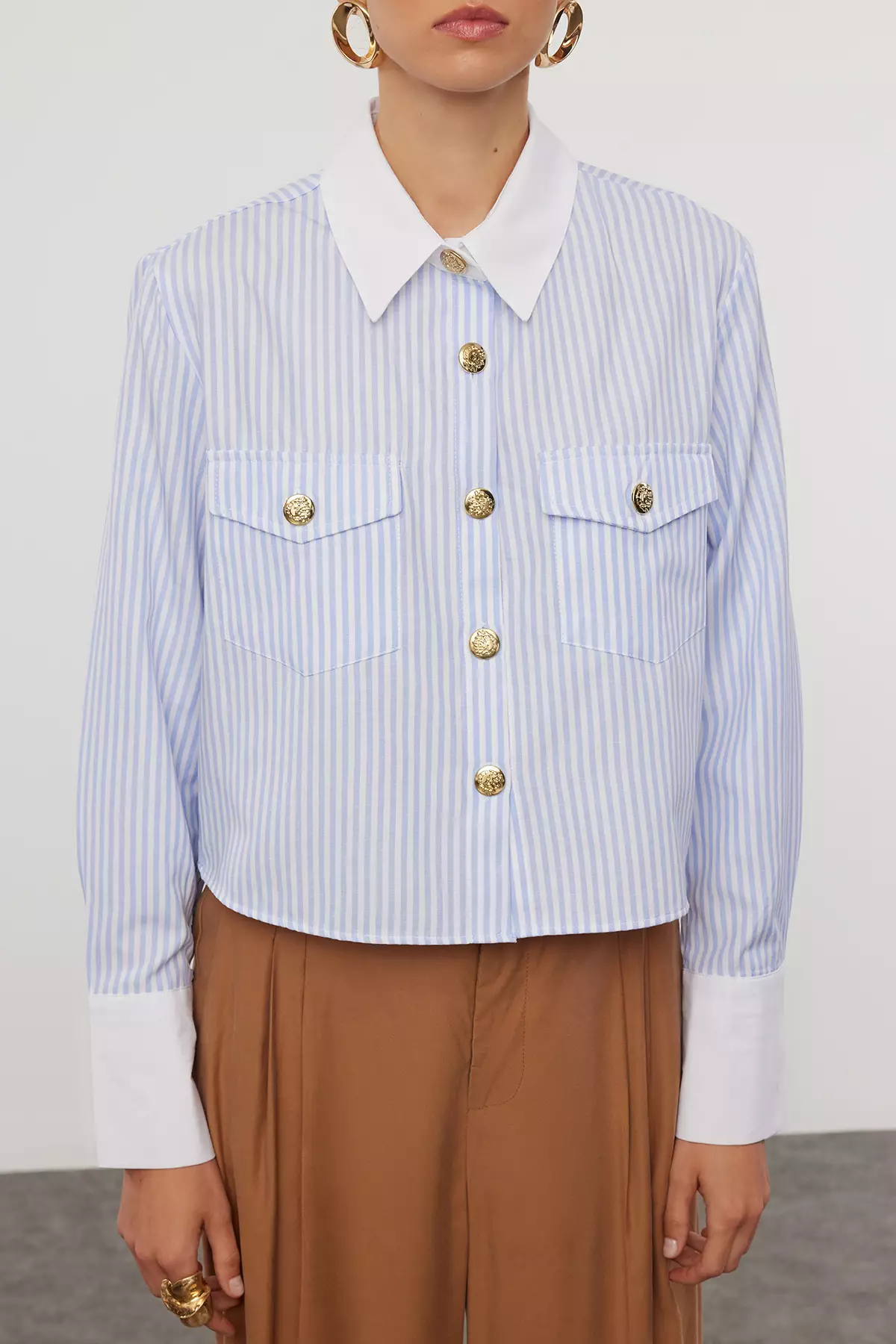 Stripe Shirt with Metal Button Detail