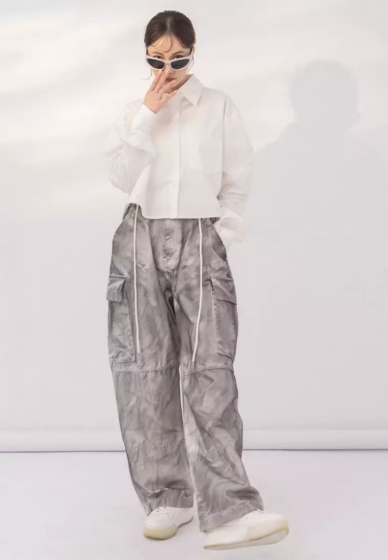 Drawstring Washed Cargo Pants