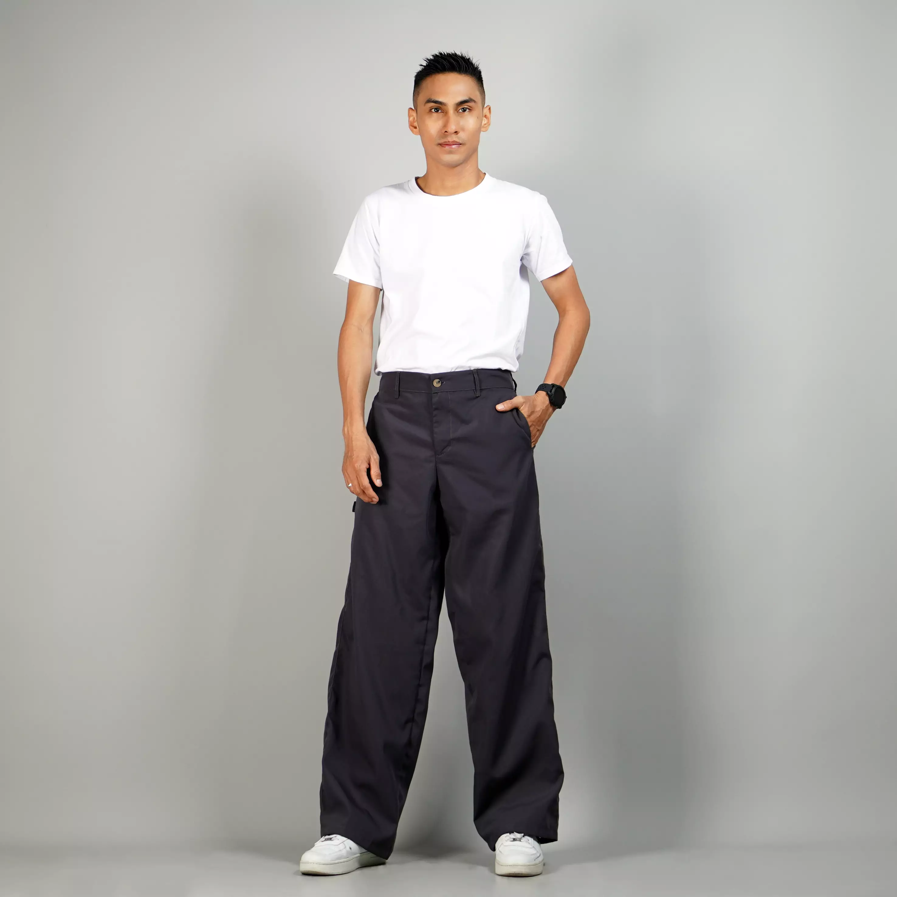 ROCKY Loose Pants Celana Loose Pria Loose Fit Pants Celana Wide Leg Pria - ABU TUA