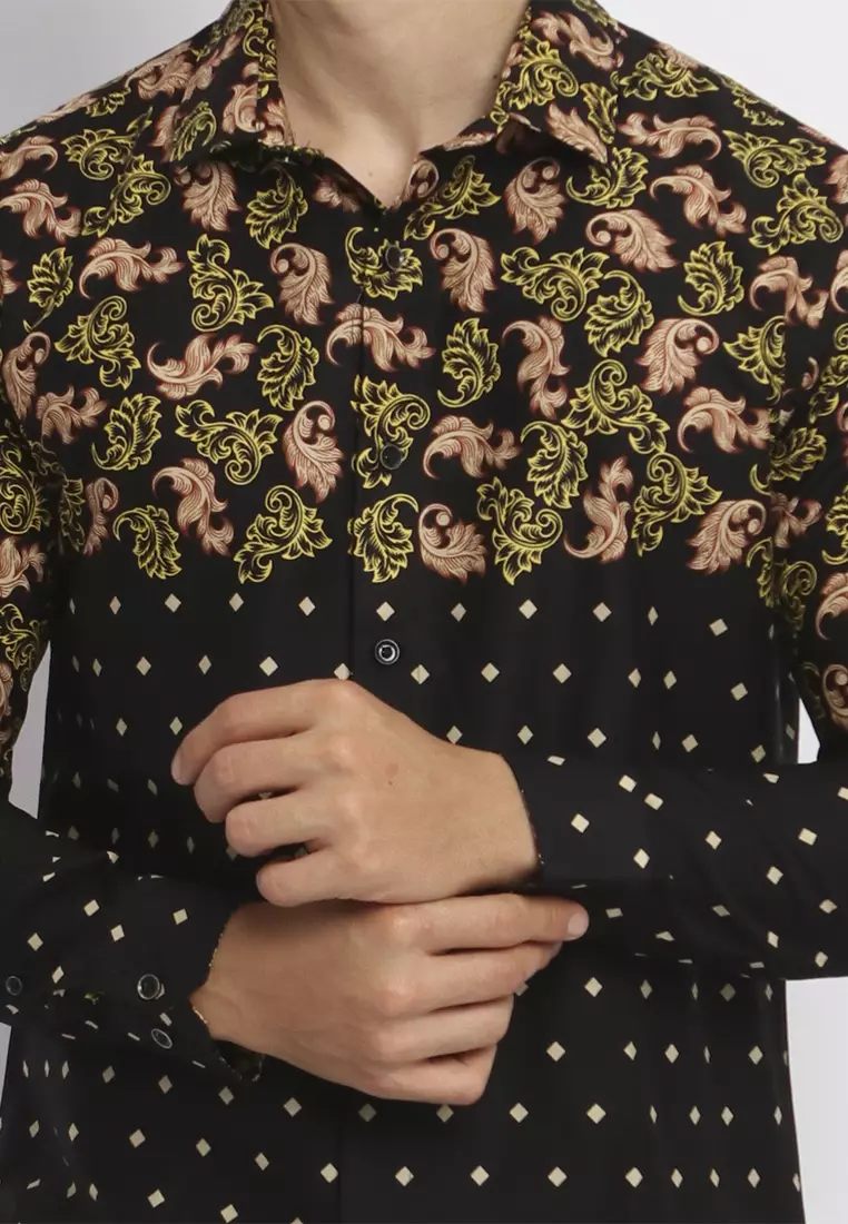 MAGINOT DIERJA BLACK Batik Slim Fit Lengan Panjang