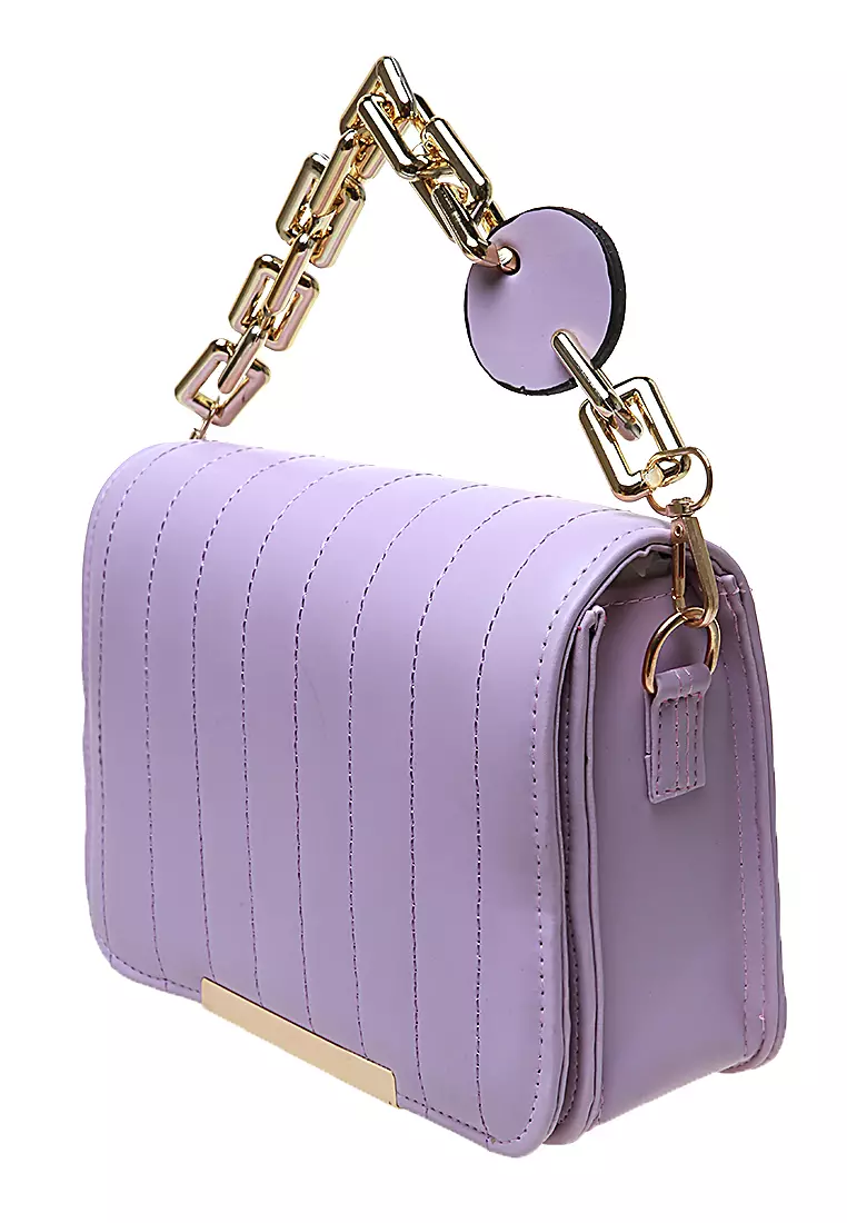 Melly Tas Selempang Wanita Tali Panjang Gold List Casual Bag - Purple