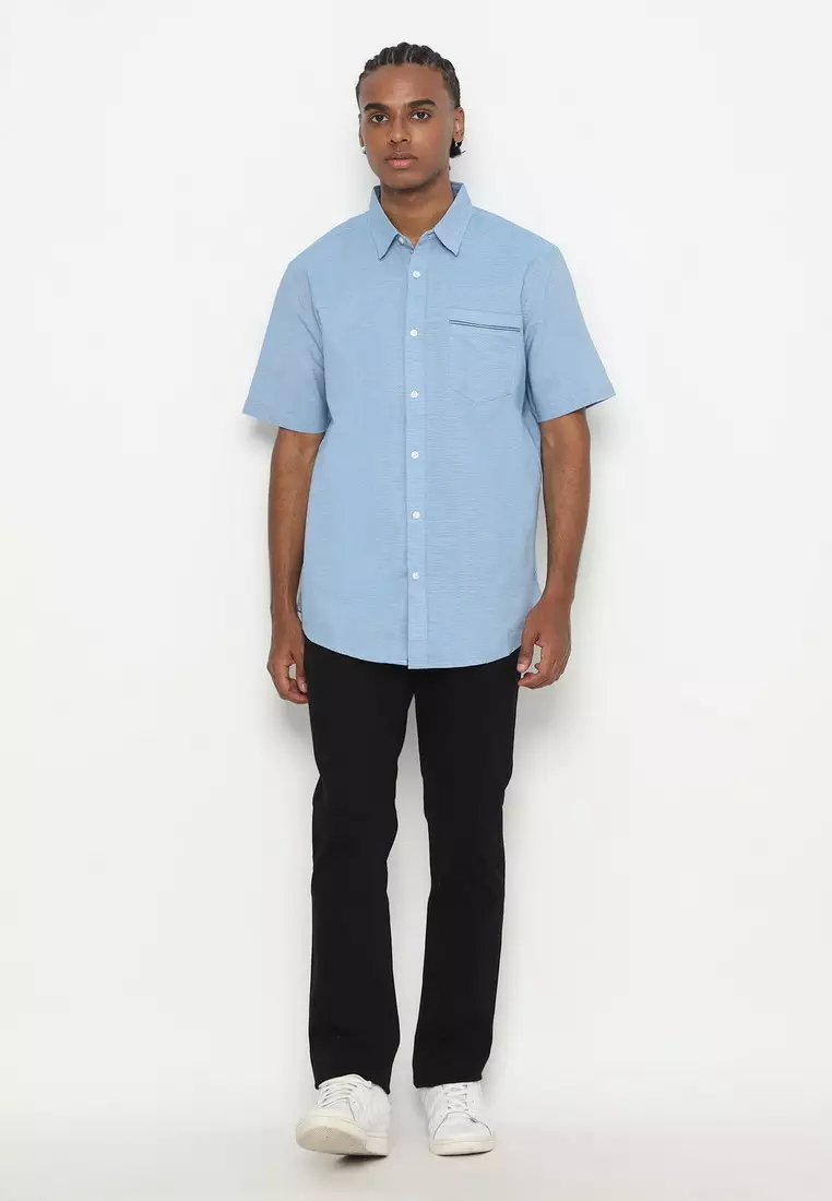 RBJ Kemeja Salur Printing Biru Regular Fit Pria