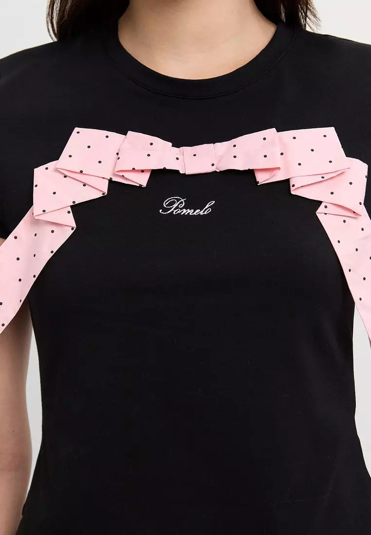 Buy Pomelo Graphic T-Shirt with Gingham Ribbon Bow Print and Logo ...