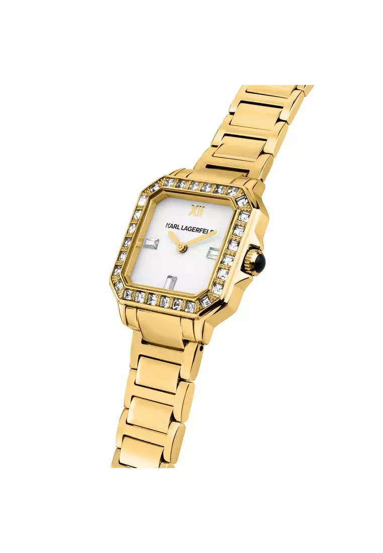 【2 Years Warranty】KARL LAGERFELD 33mm Women's Gold Square Quartz Watch R0553102501