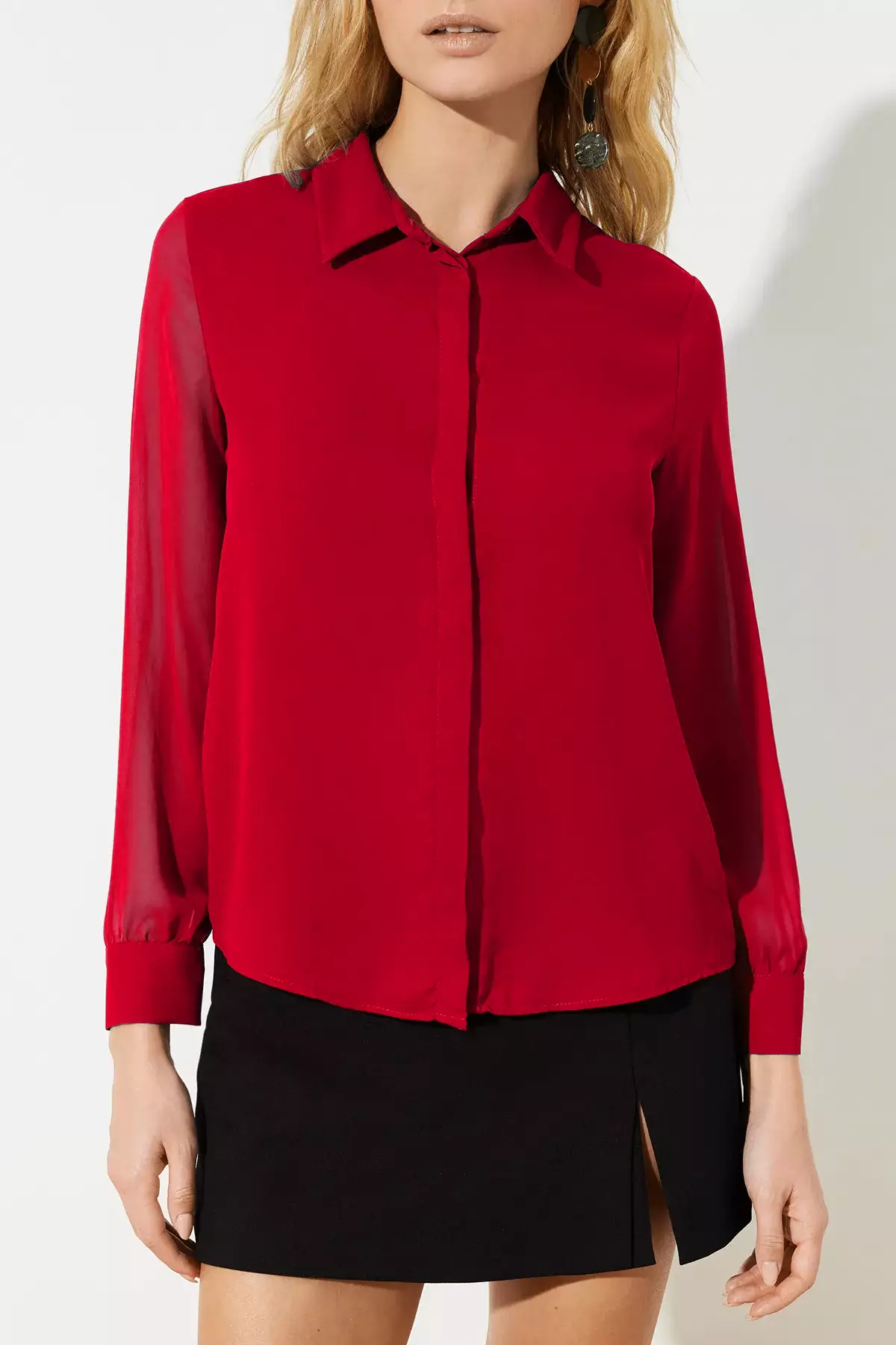 Red Shirt With Transparent Sleeves
