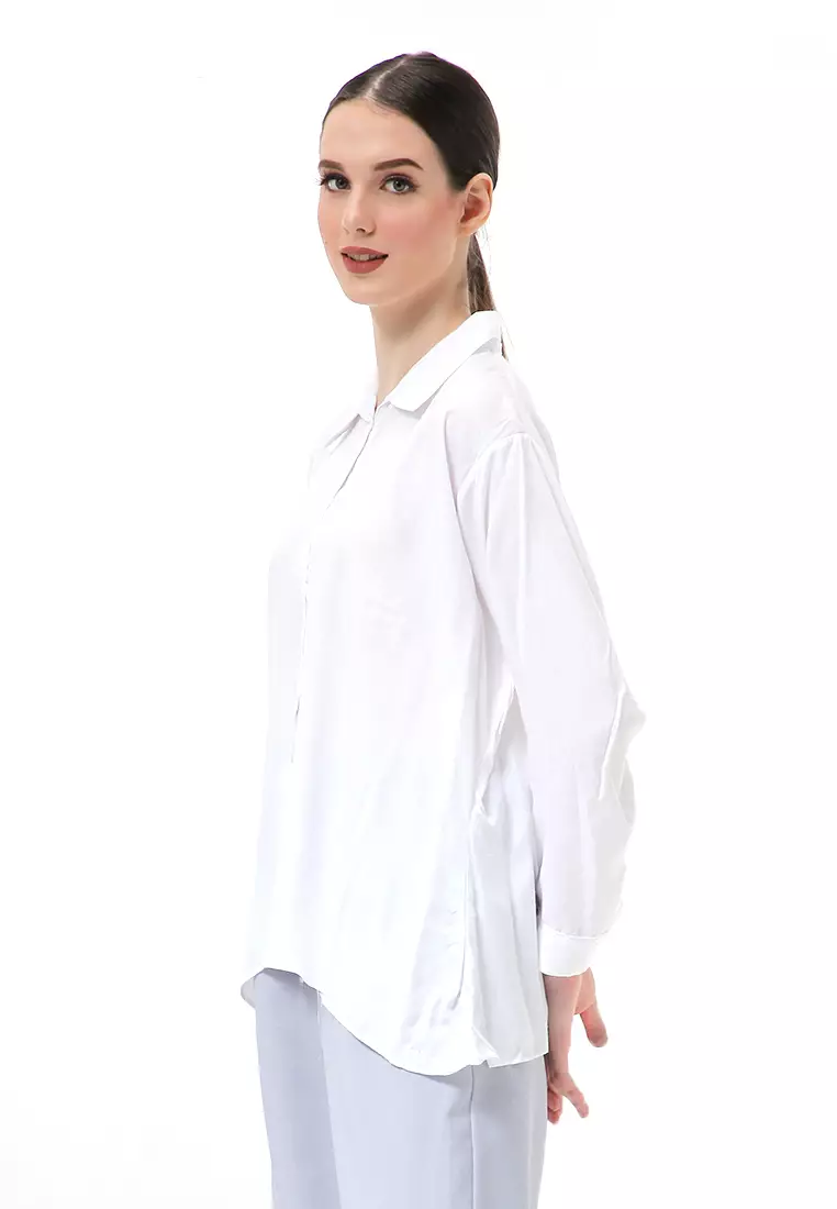 Ayudia Shirt Long Sleeve Atasan Wanita Premium Quality - Putih