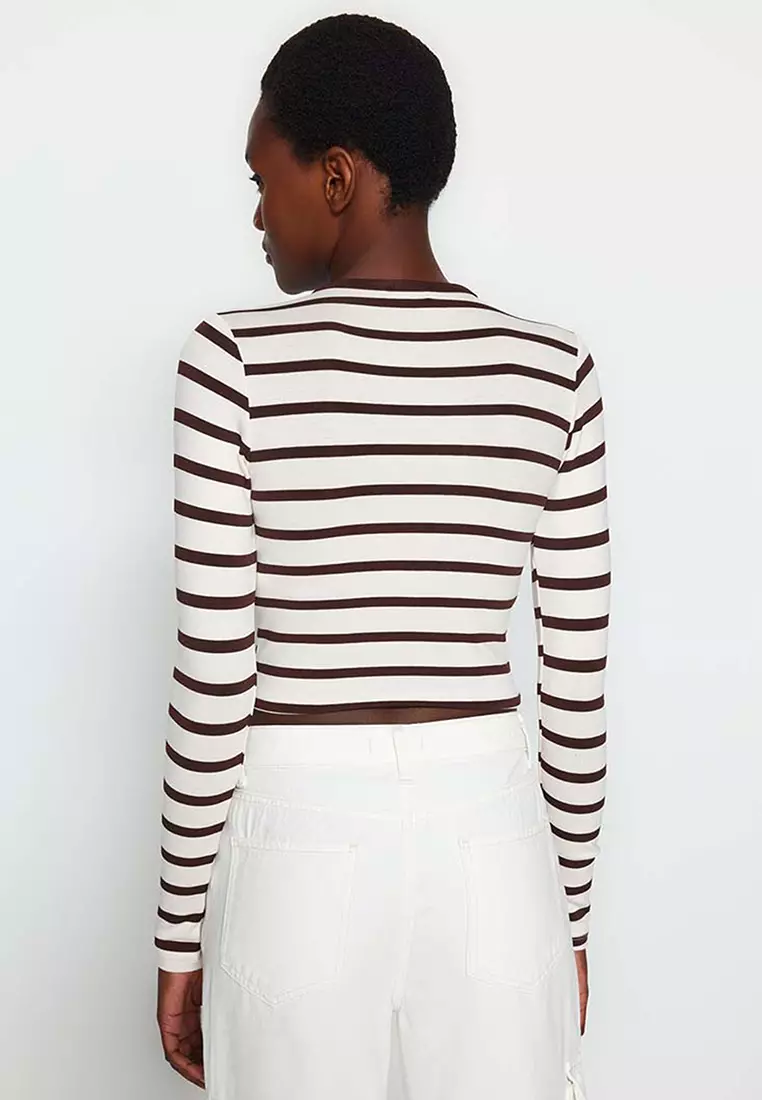 Striped Fitted Crop Knit Top