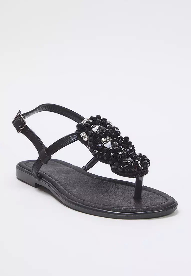 Black Stone Ankle Banded Flip Flops Women Stylish Sandals Takss25Sd00006