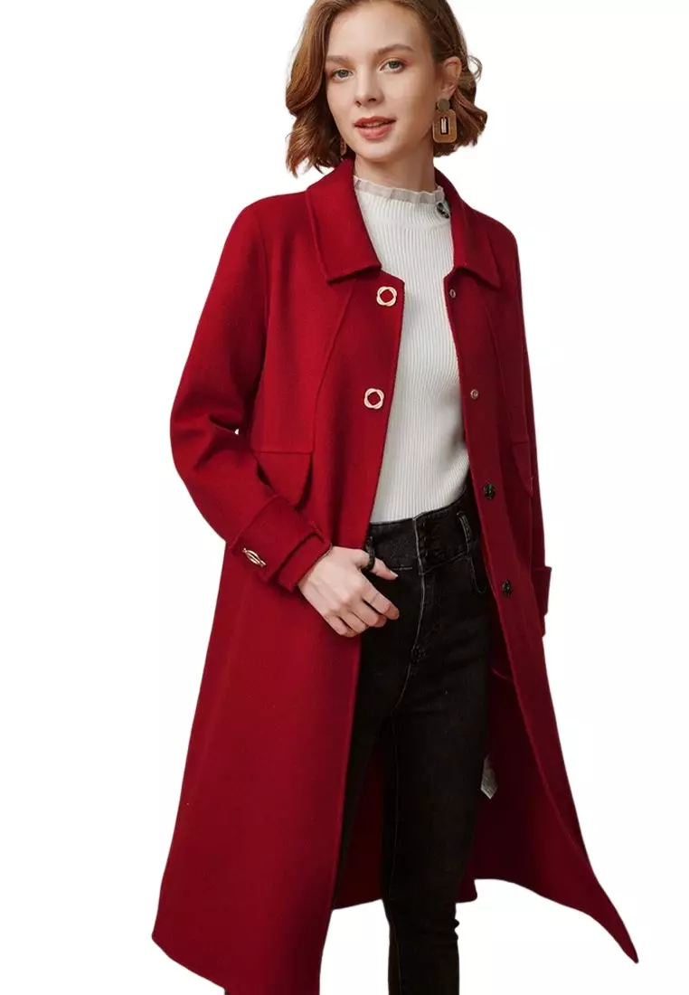 Buy ONX.HK Temperament Lapel Mid Length Woolen Coat 2024 Online