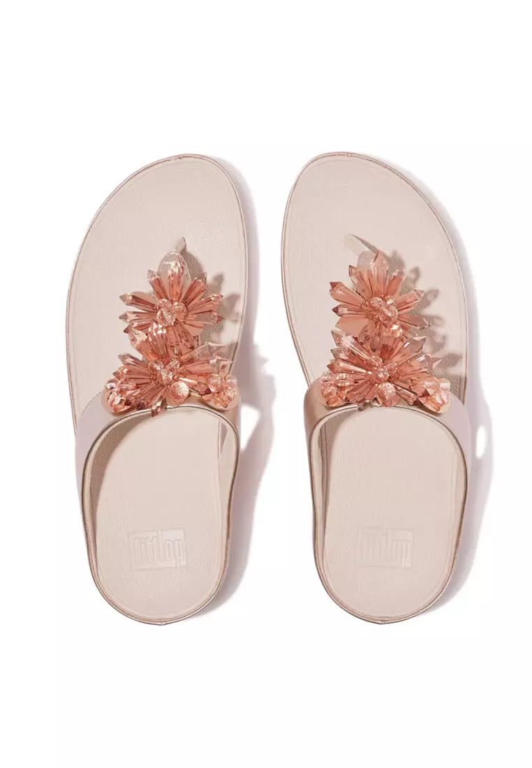 RUMBA Women's  Starburst-Bead Metallic Toe-Post Sandals - Nude Rose (IG9-C53)