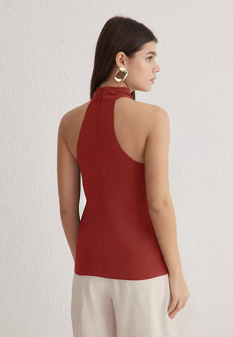 Tile Modal Halter Neckline Knotting Woven Blouse Twoss25Bz00247