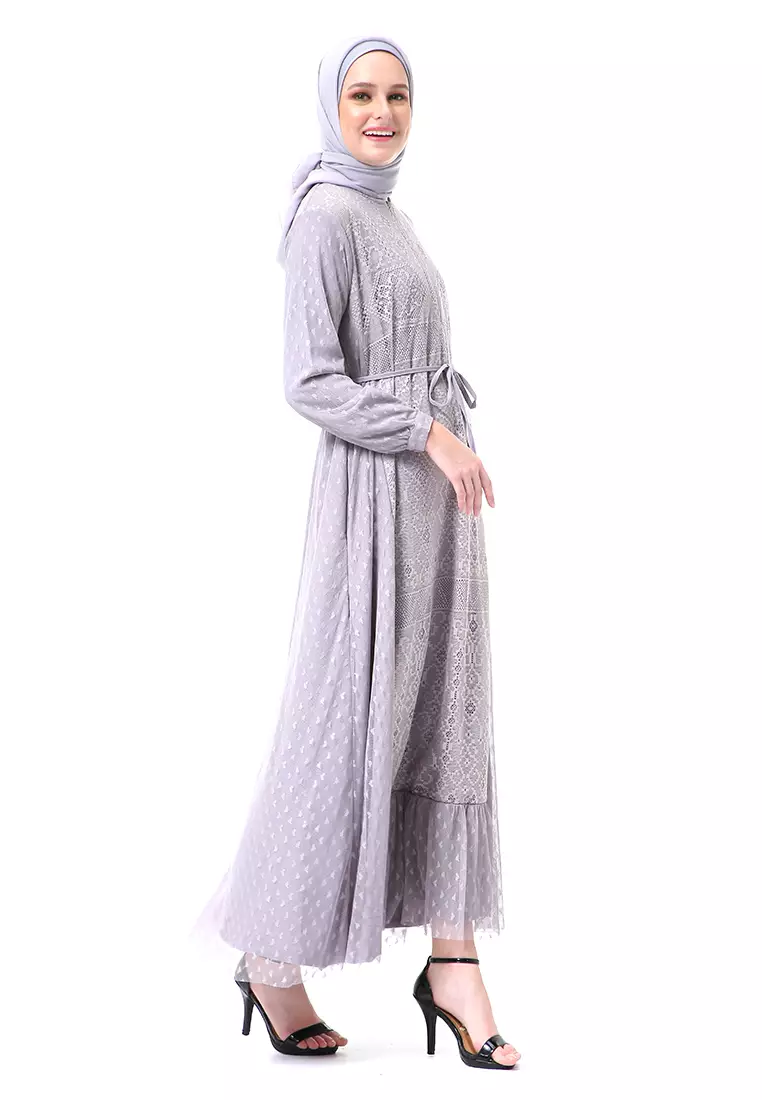 Nayaka Gamis Wanita Lengan Panjang Design Klasik High Quality Premium - Grey