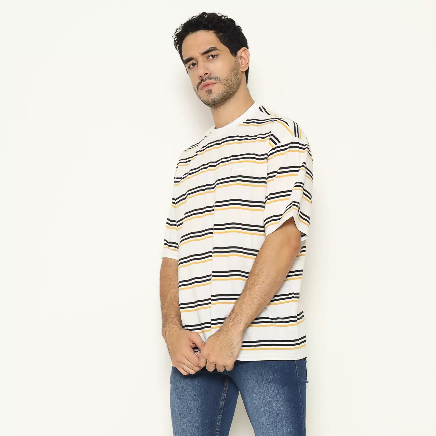 Hammer Men T-shirt Striped Oversize J1OTS17W1 | Kaos Pria Lengan Pendek Putih Navy