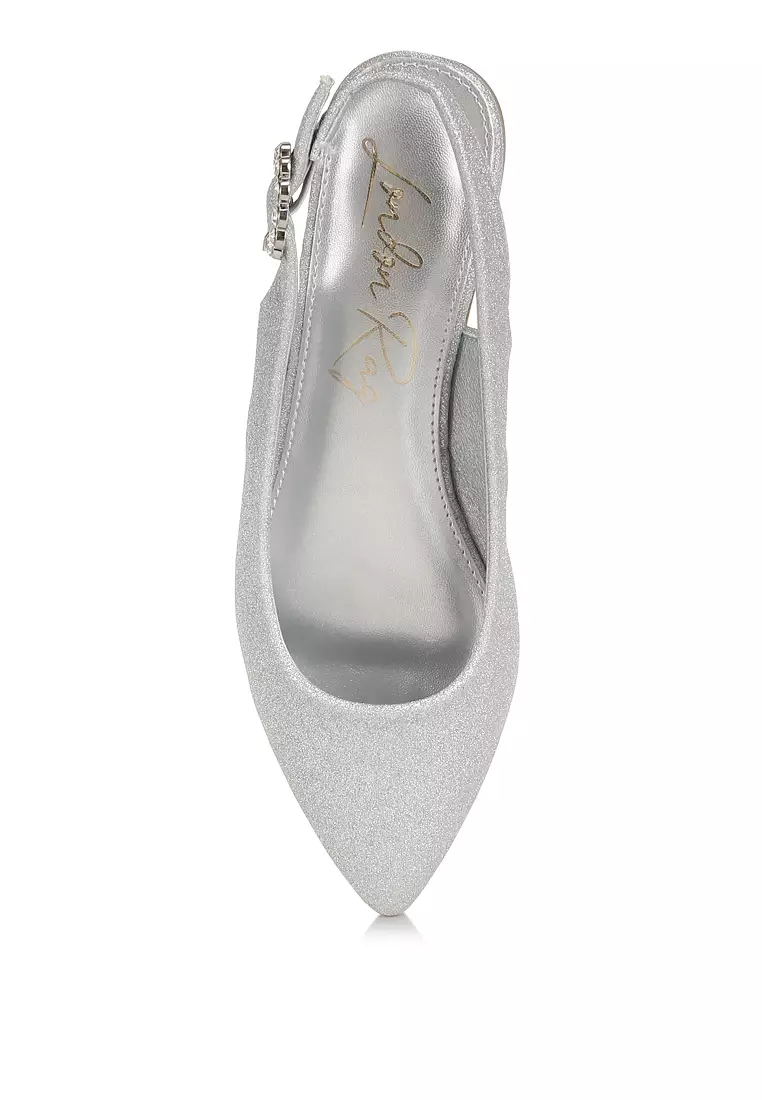 Glitter Slingback Flat Sandals in Silver