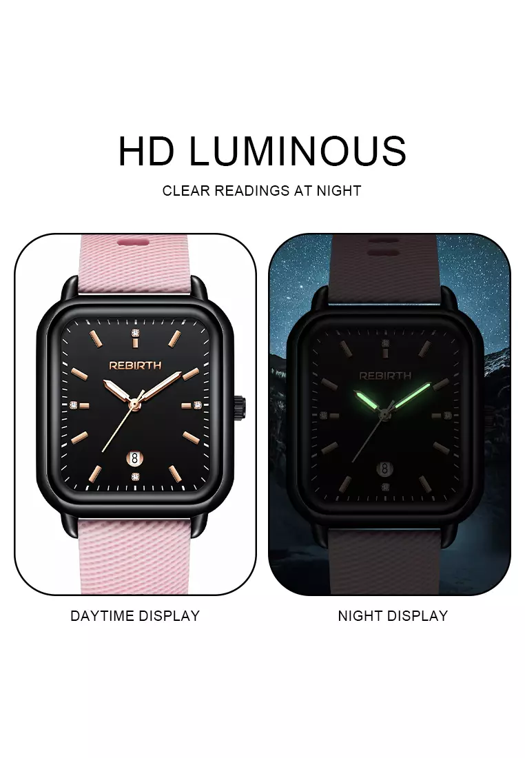 Jam Tangan Wanita Original Square Anggun Tali Silikon Anti Air Merah Jambu