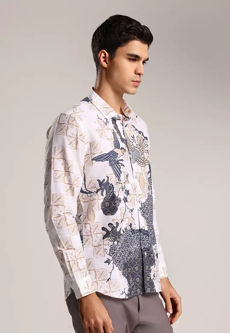 MOC Kemeja Batik Lengan Panjang Pria SHEVTA-WHITE