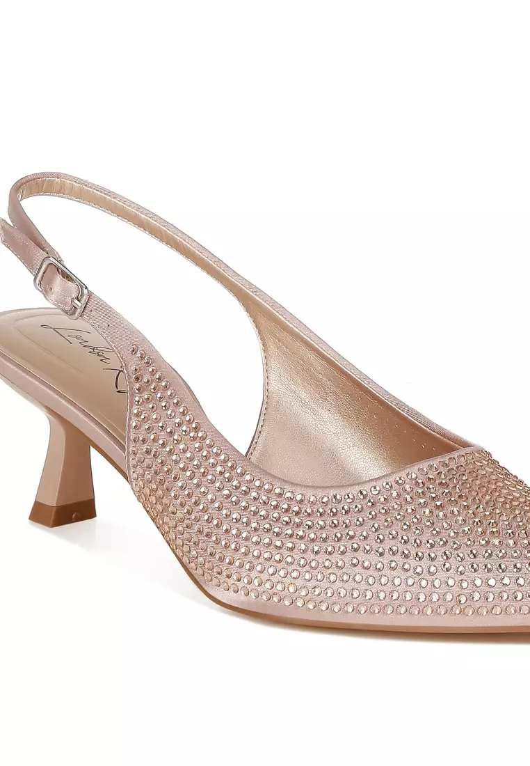 Sandals Rose Gold Sling Back Shoes Gold Diamante Shoes Low Heel - Main Image