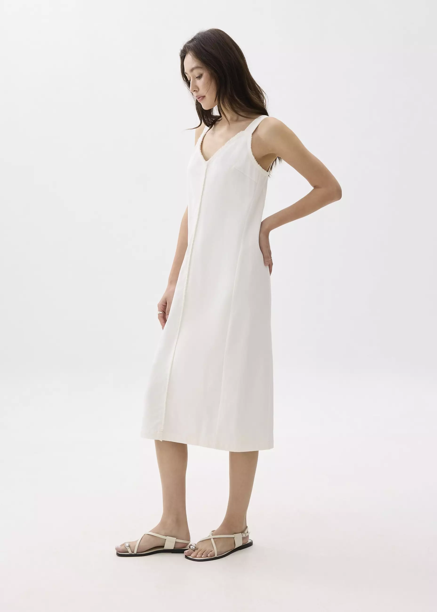 Dress Wanita - Cotton V-neck Column Midi Dress