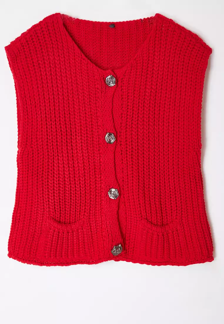 Red Soft Textured Fitted Vest Twoaw25Ye00027
