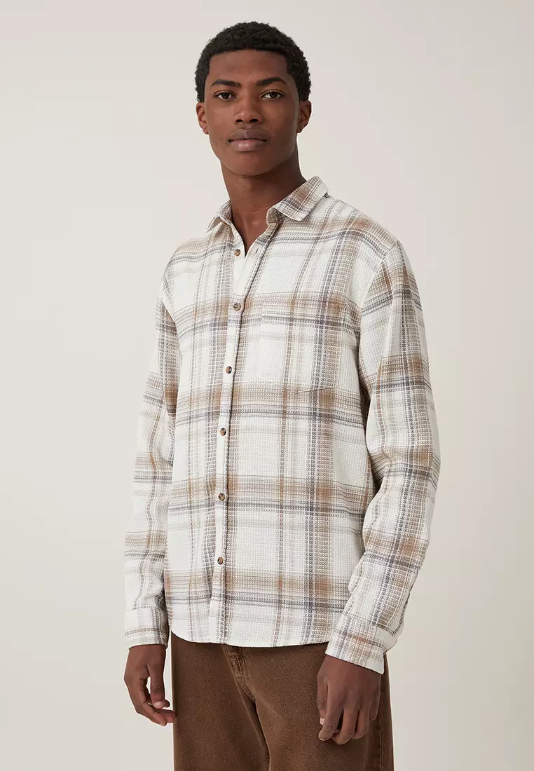 long sleeve shirt with checkered sleeves