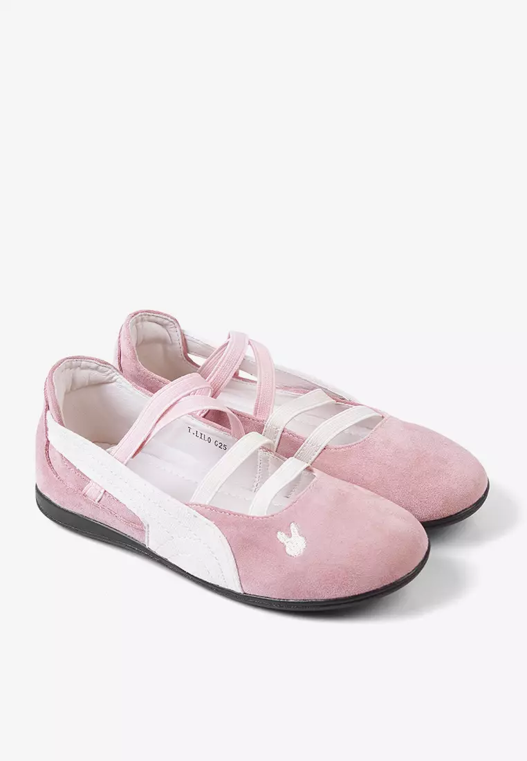 Sepatu Sneakers Ballerina Anak Perempuan Flat Shoes Anti slip T.Lilo Pink White