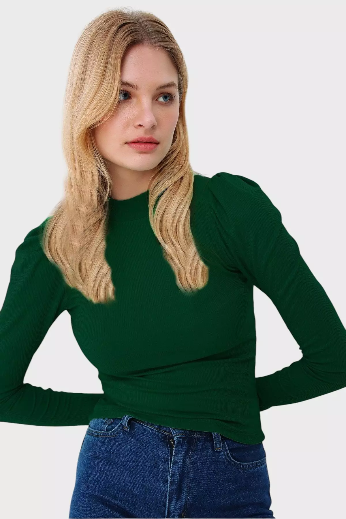 Women's Emerald Green Princess Sleeve Half Fisherman Camisole Blouse